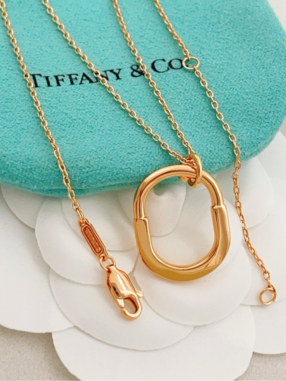 Tiffany & Co. Rose Gold-Tone Oval Lock Pendant Necklace